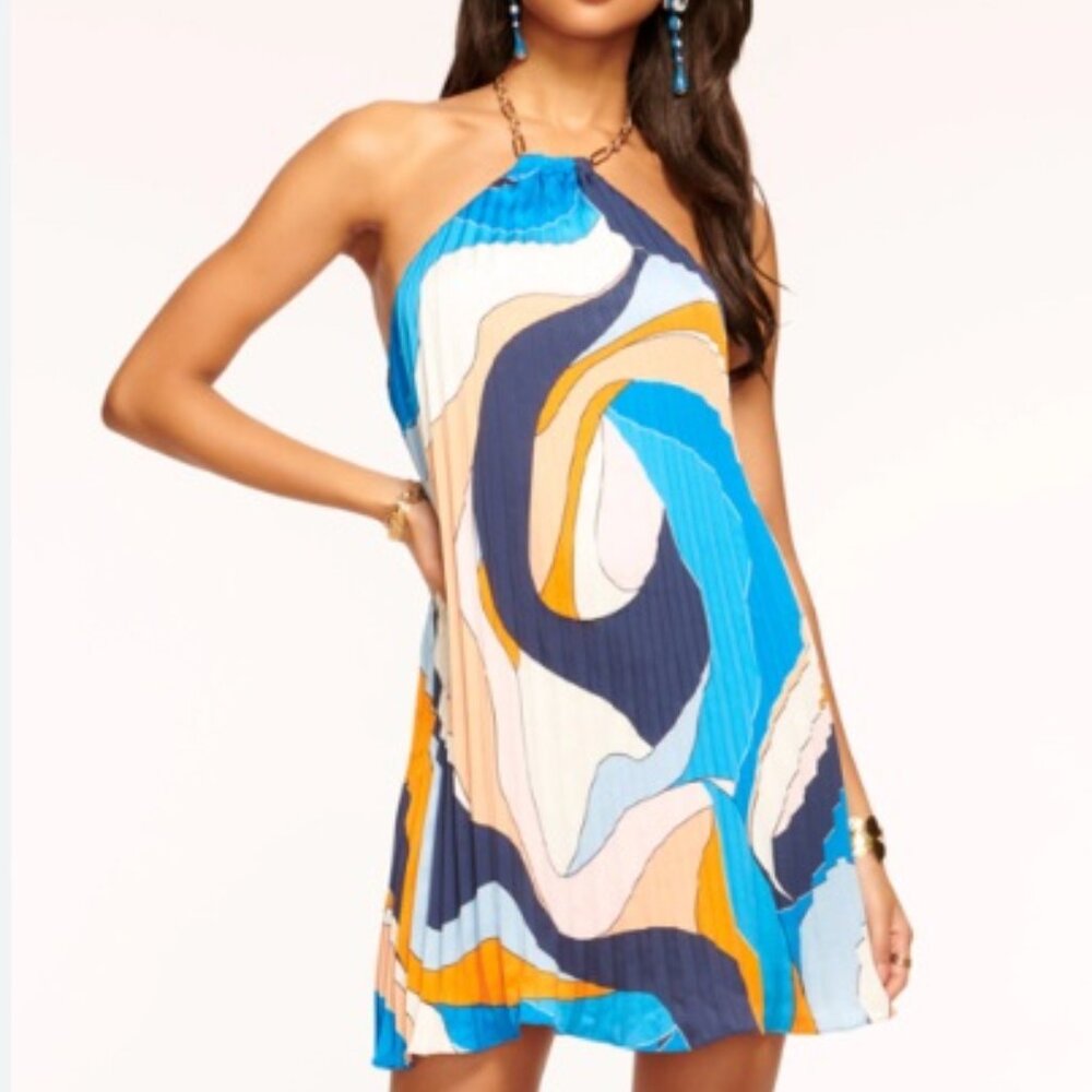 NWT Ramy Brook Chloe halter chain mini dress in Retro River  Size XS